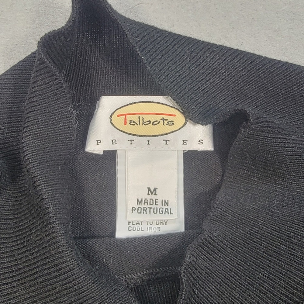 Talbots Petites Mock Neck Knit Top Black Cotton Modal Minimalist Women's Size PM - Picture 3 of 8